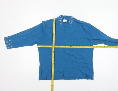 Roman Originals Women Blue Studded V-Neck 3/4 Sleeve Knit Jumper L