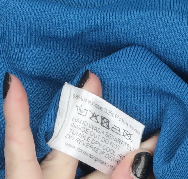 Roman Originals Women Blue Studded V-Neck 3/4 Sleeve Knit Jumper L