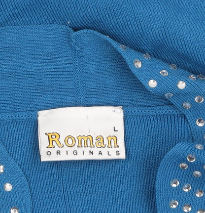 Roman Originals Women Blue Studded V-Neck 3/4 Sleeve Knit Jumper L