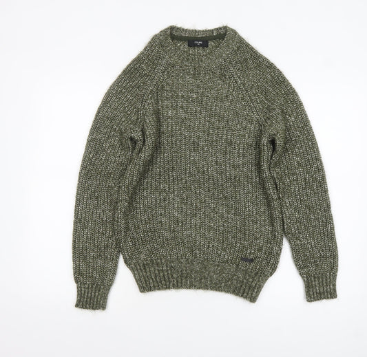 COLIN'S Mens Green Chunky Knit Crew Neck Pullover Jumper XS