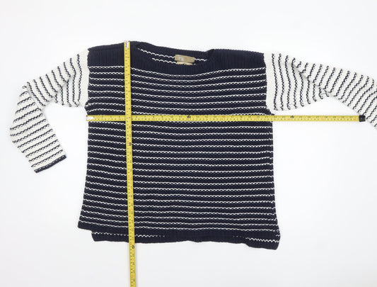 Tru Womens Blue Striped Cotton Knit Jumper Size M