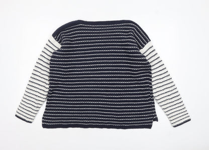 Tru Womens Blue Striped Cotton Knit Jumper Size M