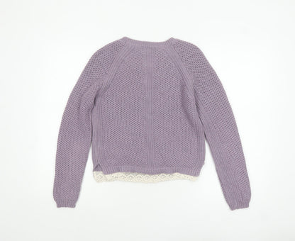 Marks and Spencer Women’s Purple Knit Jumper UK 8 Crochet Trim