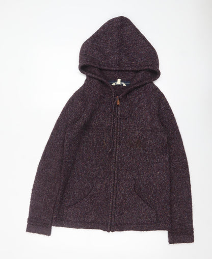 Fat Face Women's Purple Wool Blend Hooded Full Zip Jumper Size 10