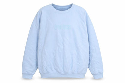 Front view of PRETTYLITTLETHING Blue Venice Embroidered Sweatshirt Medium unisex