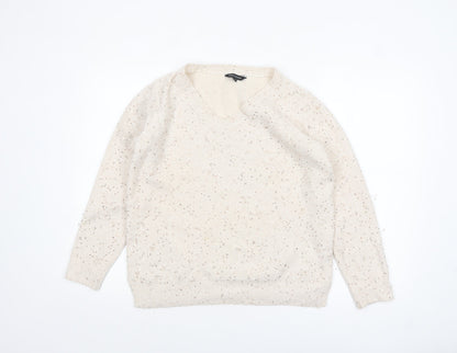 Peacocks Women’s Beige Sequin V-Neck Knit Jumper Size M