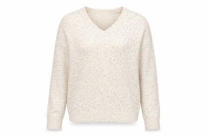 Peacocks Women’s Beige Sequin V-Neck Knit Jumper Size M