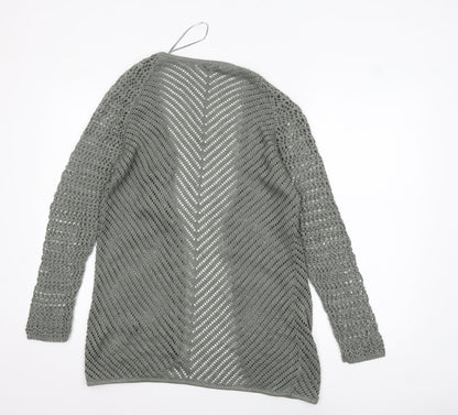 Monari Women Grey Open-Knit Long Sleeve Cardigan UK 12