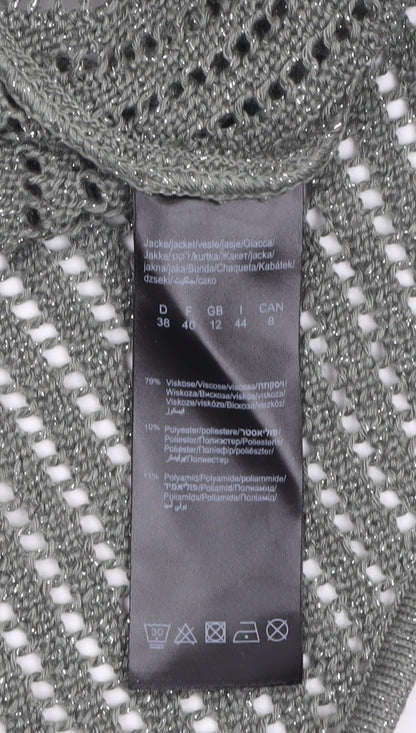 Monari Women Grey Open-Knit Long Sleeve Cardigan UK 12