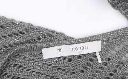 Monari Women Grey Open-Knit Long Sleeve Cardigan UK 12