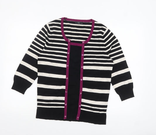 M&Co Womens Black Striped 3/4 Sleeve Cardigan Size 14