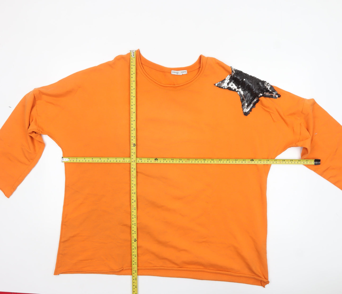 Martina Innocenti Women's Orange Sequin Shoulder Long Sleeve T-Shirt 2XL