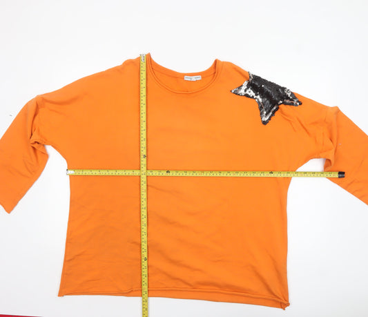 Martina Innocenti Women's Orange Sequin Shoulder Long Sleeve T-Shirt 2XL