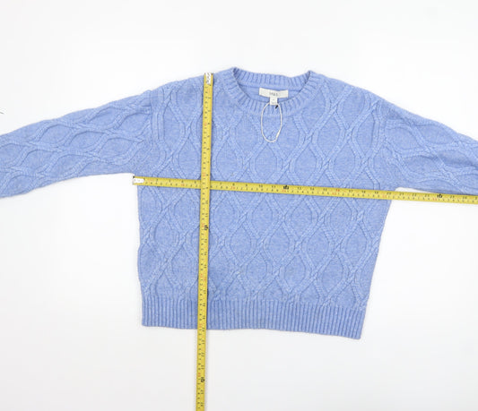 Marks & Spencer Womens Blue Cable Knit Jumper XS Crew Neck Pullover