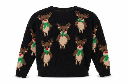 Nutmeg Women's Black Christmas Reindeer Pullover Jumper Size 16-18
