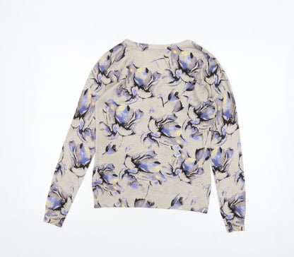 Leo & Ugo Women Beige Floral V-Neck Henley Knit Jumper M