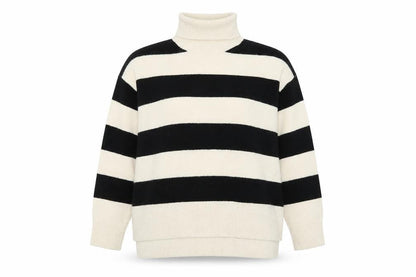 New Look Women's Black & Cream Striped Roll Neck Jumper XL