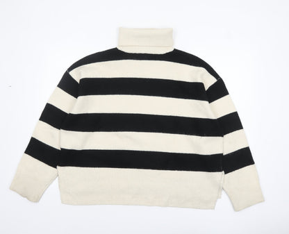 New Look Women's Black & Cream Striped Roll Neck Jumper XL