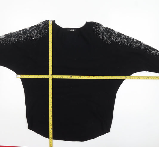 Quiz Women Black Embellished Lace Sleeve Boat Neck Jumper M
