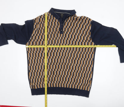Next Men's Blue Geometric Cotton Henley Jumper XL
