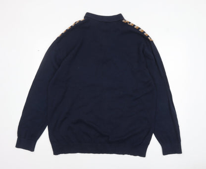 Next Men's Blue Geometric Cotton Henley Jumper XL