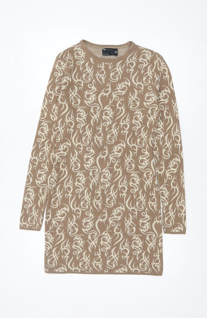 ASOS Women Beige Long Sleeve Knit Bodycon Mini Dress UK 8