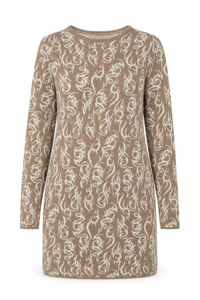 Front view of ASOS Women Beige Long Sleeve Knit Bodycon Mini Dress UK 8