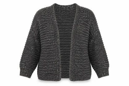Topshop Women Grey Sequin Chunky-Knit Cardigan Size 8
