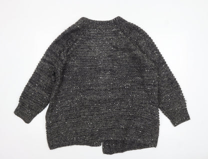 Topshop Women Grey Sequin Chunky-Knit Cardigan Size 8