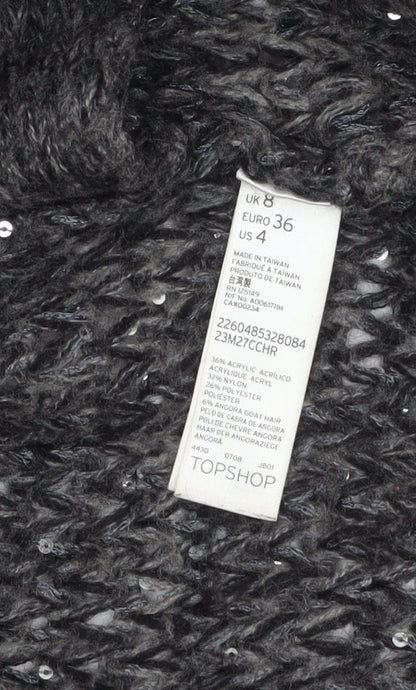 Topshop Women Grey Sequin Chunky-Knit Cardigan Size 8