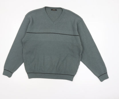 Marks and Spencer Men’s Green V-Neck Wool Blend Pullover Jumper L