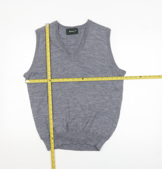 Wolsey Men's Grey Wool V-Neck Sleeveless Vest Jumper M Classic Fit