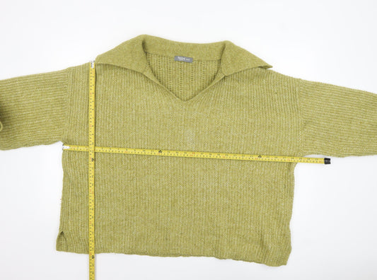 Nutmeg Women Green V-Neck Chunky Knit Pullover Jumper Size 20