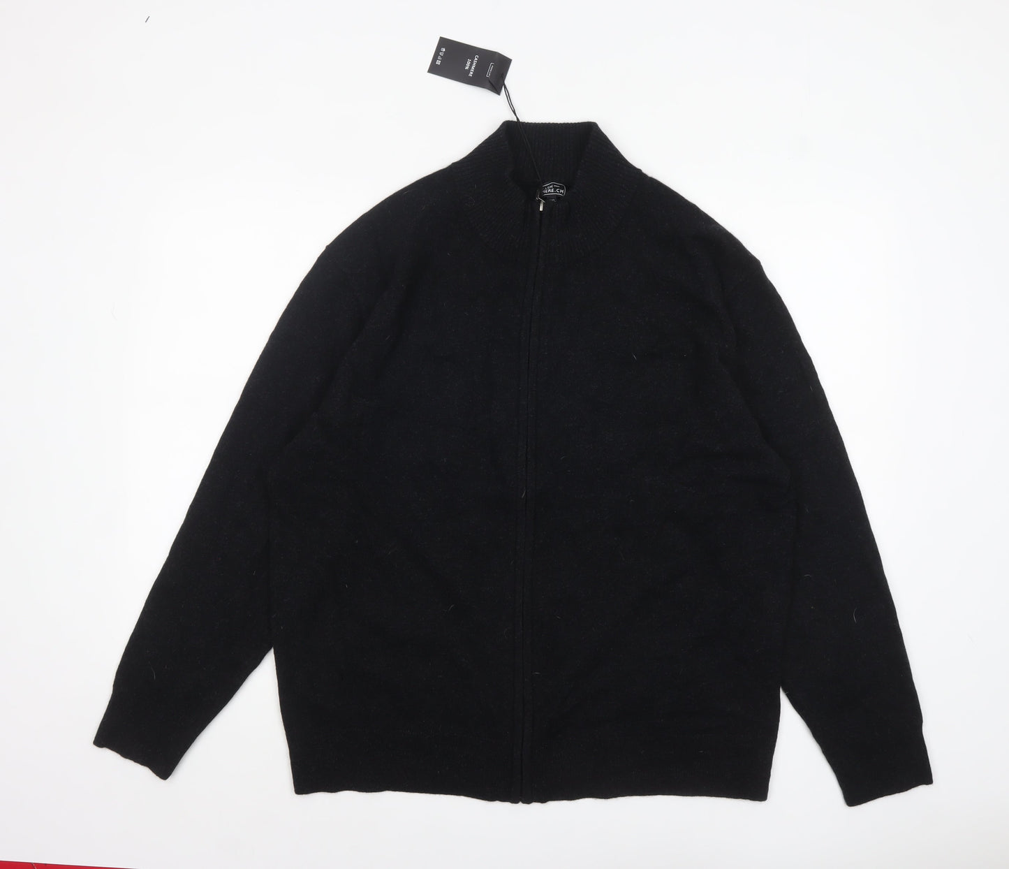 Mens UK Size 2XL CASHMERE.CH Black Full Zip Jumper