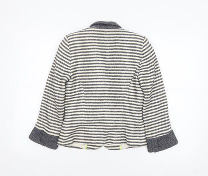 Zara Trafaluc Women’s Navy Striped Bouclé Blazer Size S Single-Breasted