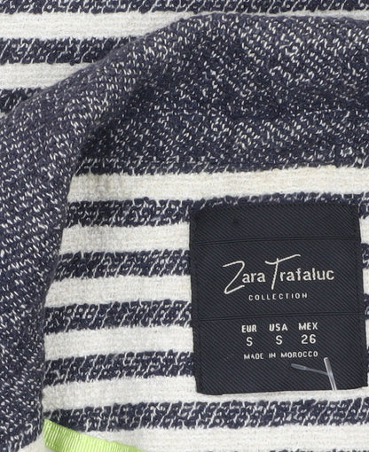 Zara Trafaluc Women’s Navy Striped Bouclé Blazer Size S Single-Breasted