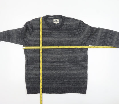 Mantaray Men's Grey Striped Wool Blend Crew Neck Jumper Size L