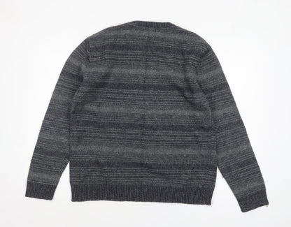 Mantaray Men's Grey Striped Wool Blend Crew Neck Jumper Size L