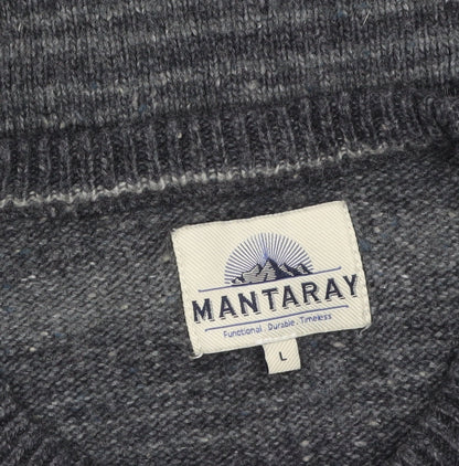 Mantaray Men's Grey Striped Wool Blend Crew Neck Jumper Size L
