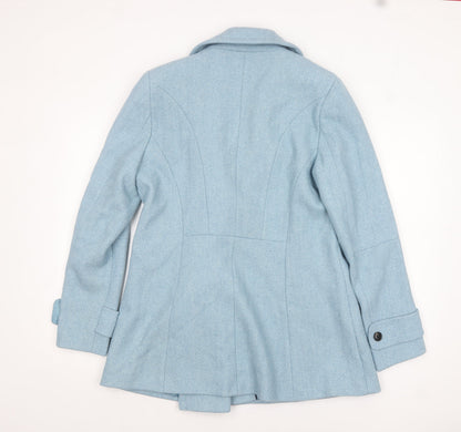 Next Womens Blue Wool Blend Pea Coat Size 16 Double Breasted