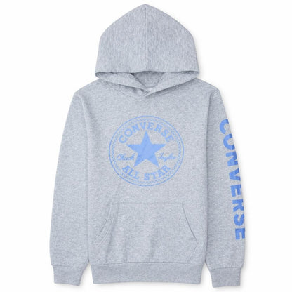 Front view of Converse boys’ grey pullover hoodie l 12-13 years logo fleece sweatshirt