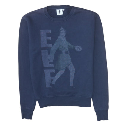 Additional front view of Cedarwood State unisex navy blue elf sweatshirt medium pullover christmas