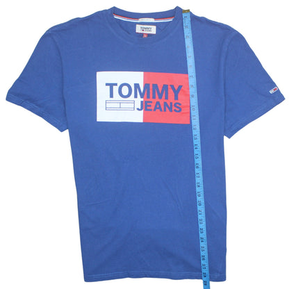 Tommy Jeans Men's Blue Graphic Logo Regular Fit Cotton T-Shirt Size L