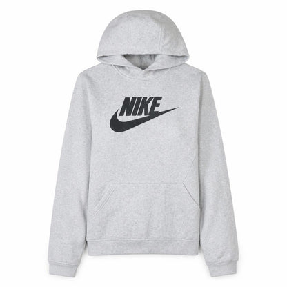 Front view of Nike girls’ grey xl pullover fleece hoodie with logo