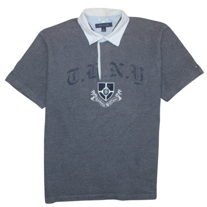 Tommy Hilfiger Mens Grey Cotton Polo Shirt L Preppy Embroidered