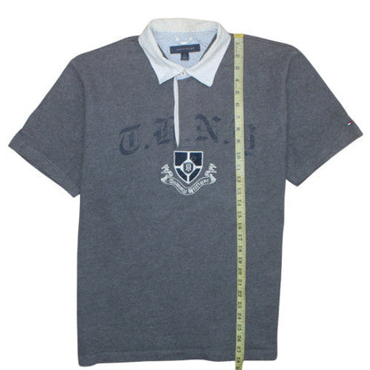 Tommy Hilfiger Mens Grey Cotton Polo Shirt L Preppy Embroidered