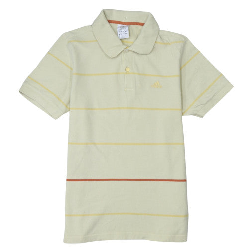 Adidas Teens Beige Striped Cotton Polo Shirt Medium