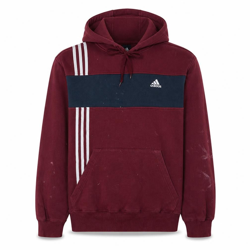 Front view of Adidas Men's Burgundy Hoodie L Pullover Fleece All Seasons Sportswear