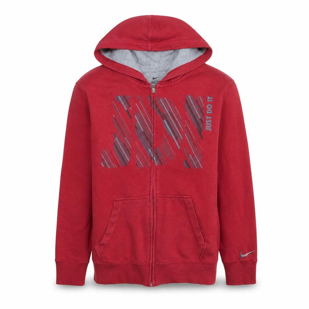 Front view of Nike Teens Red Full Zip Hoodie L Graphic Sports Fleece