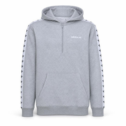 Front view of Adidas Men's Grey L Half Zip Hooded Sweatshirt Fleece Sports Top